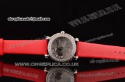 Chopard Happy Sport - Mickey Swiss Quartz Steel Case with Diamond Bezel and Red Leather Strap