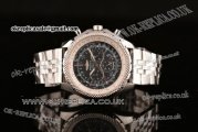 Breitling Bentley Automatic Movement Black Dial with Honeycomb Bezel and Stick Marker-SS Strap