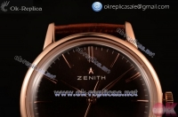 Zenith Vintage Miyota 9015 Automatic Rose Gold Case with Brown Dial Stick Markers and Brown Leather Strap (AAAF)
