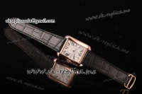 Cartier Tank Anglaise Miyota 9015 Automatic Rose Gold Case with Silver Dial Roman Numeral Markers and Black Leather Strap