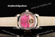 Ulysse Nardin Skeleton Tourbillon Manufacture Asia Automatic Steel Case with Pink/White Dial Diamonds Markers and White Leather Strap