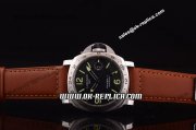 Panerai PAM 029 Luminor GMT 1:1 Original Swiss ETA 2836 Automatic Steel Case with Black Dial and Brown Leather Strap