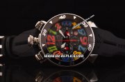 Gaga Chrono 48 Miyota OS20 Quartz Steel Case with Black Dial and Multi-Colored Markers - Black Rubber Strap