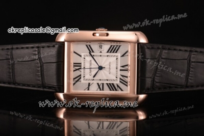 Cartier Tank Anglaise Miyota 9015 Automatic Rose Gold Case with Silver Dial Roman Numeral Markers and Black Leather Strap