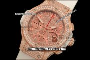 Hublot Big Bang Swiss Valjoux 7750 Automatic Movement RG Case with RG/Diamond Dial and RG Stick/Numeral Marker-White Rubber Strap