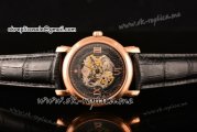 Vacheron Constantin Malte Asia Automatic Rose Gold Case with Black Skeleton Dial Roman Numeral Markers and Black Leather Strap