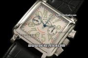 Franck Muller Conquistador Working Hand Wind Chronograph Movement Silver Case with White Dial and Green Numeral Marker-Black Leather Strap