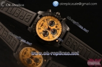 Breitling Chronomat B01 44 Blacksteel Chrono Swiss Valjoux 7750 Automatic PVD Case Yellow Dial Black Rubber Strap Stick Markers