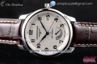Longines Master Power Reserve Swiss ETA 2824 Automatic Steel Case with White Dial Arabic Numeral Markers and Brown Leather Strap (AAAF)