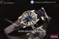 Roger Dubuis Excalibur Clone Roger Dubuis RD830 Automatic Steel Case with Roman Numeral Markers Black Dial and Black Leather Strap