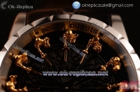 Roger Dubuis Excalibur Knights of the Round Table II Citizen 6T51 Manual Winding Steel Case with Black Jade Dial Stick Markers and Black Leather Strap (AAAF)