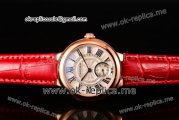 Cartier Ballon Bleu De Small Miyota Quartz Rose Gold Case with White Dial Roman Numeral Markers and Red Leather Strap
