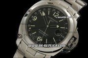 Panerai PAM 063 Luminor GMT Swiss ETA 2836 Automatic Movement Silver Case with Black Dial and SS Strap-Green Markers