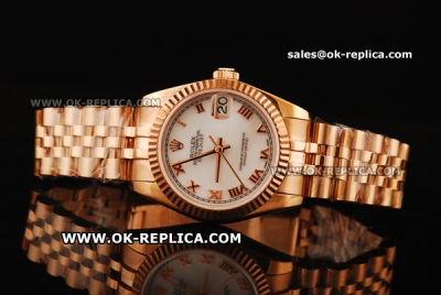 Rolex Datejust Oyster Perpetual Automatic Movement ETA Case with White Dial and Rose Gold Roman Markers - Rose Gold Strap