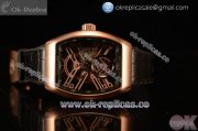 Franck Muller Vanguard Miyota Automatic Copy Tourbillon Rose Gold Case With Skeleton Dial Leather/Rubber Strap