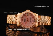 Rolex Datejust Oyster Perpetual Automatic Movement ETA Case with Diamond Bezel and Pink Dial - Rose Gold Strap