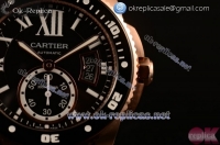 Cartier Calibre de Cartier Diver Swiss ETA 2824 Automatic Rose Gold Case with Black Dial Black Rubber Strap and Roman Numeral Markers - 1:1 Origianl