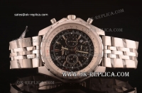 Breitling Bentley Quartz Movement Silver Case with Black Dial and Stick Markers Silver Strap