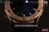 Hublot Classic Fusion Miyota 9015 Automatic Rose Gold Case Blue Dial Stick Markers Blue Leather Strap (AAAF)