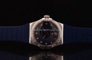 Omega Constellation Swiss ETA Quartz Steel Case with Blue Dial and Blue Rubber Strap - Diamond Markers