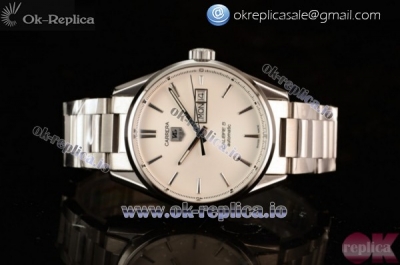 Tag Heuer Carrera Calibre 5 Swiss ETA 2824 Automatic Movement Steel Case with White Dial Stick Markers and Steel Bracelet