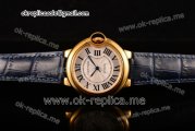 Cartier Ballon Bleu De Medium Asia 4813 Automatic Yellow Gold Case with Silver Dial Roman Numeral Markers and Dark Blue Leather Strap (GF)