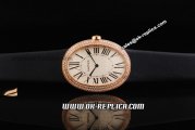 Cartier Baignoire Swiss Quartz Movement Rose Gold Case with Two Row Diamond Bezel and White Dial-Black Leather Strap