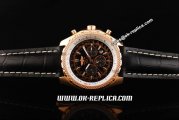 Breitling Bentley Automatic Movement Rose Gold Case with Honeycomb Bezel and Black Dial - Black Leather Strap