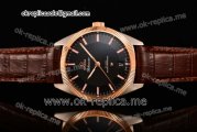 Omega Constellation Globemaster Co-Axial Master Chronometer Clone Omega 8901 Automatic Steel Case with Black Dial Rose Gold Bezel and Brown Leather Strap