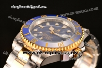 Rolex Submariner Swiss ETA 2836 Automatic Two Tone Case with Blue Dial White Markers and Two Tone Strap