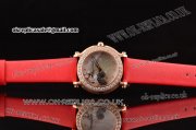 Chopard Happy Sport - Mickey Swiss Quartz Rose Gold Case with White MOP Dial Diamond Bezel and Red Leather Strap