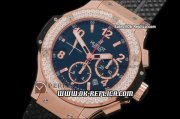 Hublot Big Bang Diamond Bezel Swiss Valjoux 7750 Automatic Movement with Rose Gold Case-Black Dial-Rose Gold Markers and Black Rubber Strap