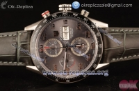 Tag Heuer Carrera Calibre 16 Day-Date Swiss Valjoux 7750 Automatic Steel Case with Grey Dial Arabic Numeral Markers and Black Leather Strap - 1:1 Origianl