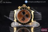 Rolex Daytona Chrono Clone Rolex 4130 Automatic Yellow Gold Case with Gold Dial Stick Markers and Black Rubber Strap - 1:1 Origianl (BP)