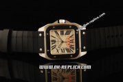 Cartier Santos 100 Swiss ETA 2824 Automatic Movement Steel Case with Black Bezel and White Dial