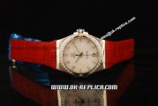 Omega Constellation Swiss Quartz Movement Diamond Bezel with White MOP Dial and Red Leather Strap