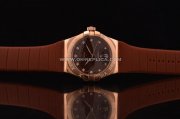 Omega Constellation Swiss ETA Quartz Rose Gold Case with Brown Dial and Brown Rubber Strap - Diamond Markers