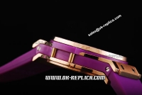 Hublot Big Bang Diamond Bezel Chronograph Swiss Quartz Movement Rose Gold Case with White Dial and Purple Rubber Strap