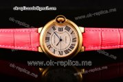 Cartier Ballon Bleu De Medium Asia 4813 Automatic Yellow Gold Case with Silver Dial Roman Numeral Markers and Hot Pink Leather Strap (GF)