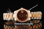 Rolex Datejust Oyster Perpetual Automatic Movement Brown Dial with Rose Gold Roman Markers and Two Tone Strap - Diamond Bezel