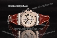 Audemars Piguet Royal Oak Offshore Safari Chronograph Swiss Valjoux 7750 Automatic Steel Case with White Dial and Brown Leather Strap - 1:1 Best Edition (JF)
