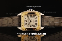 Cartier Santos 100 Swiss ETA 2892 Automatic Movement Gold Bezel with White Dial and Black Leather Strap