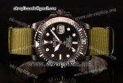 Rolex Submariner Asia Automatic PVD Case with Black Dial White Markers and Green Nylon Strap