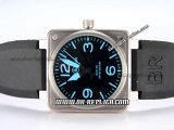 Bell&Ross BR01-92 Automatic Movement Silver Case with Black Dial and Black Rubber Strap-Blue Markers-Limited Edition