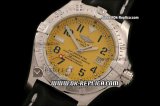Breitling Avenger Seawolf Swiss ETA 2824 Automatic Movement Silver Case with Yellow Dial-Black Number Markers and Black Leather Strap