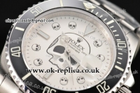 Rolex Submariner Swiss ETA 2836 Automatic Steel Case with White Dial Skull Markers and Black Bezel