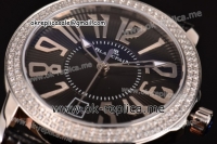 Blancpain Women Ladybird Ultraplate Miyota 9015 Automatic Steel Case with Black Dial Diamonds Bezel and Black Leather Strap (G5)