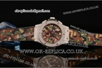 Hublot Big Bang Commando Bang Chrono Miyota OS20 Quartz Steel Case with Stick/Numeral Markers Camouflage Dial and Army Camouflage Leather Strap