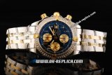 Breitling Chronomat Evolution Chronograph Swiss Valjoux 7750 Automatic Movement Steel Case with Black Dial and Gold Arabic Numerals-Two Tone Strap