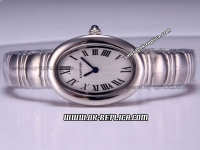 Cartier Classic Quartz Movement Silver Case with White Dial-Roman Markers and SS Strap-Lady Size